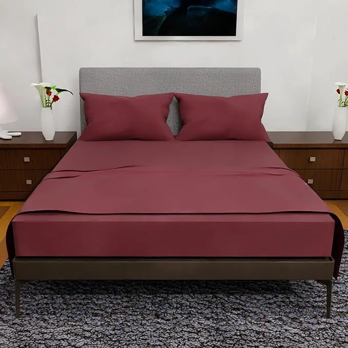 Official Royal Bliss King Size Sheets Set – 4 Piece Bedding – Wrinkle – Double Brushed Deep Pocket Cooling Sheets Burgundy Lightweight