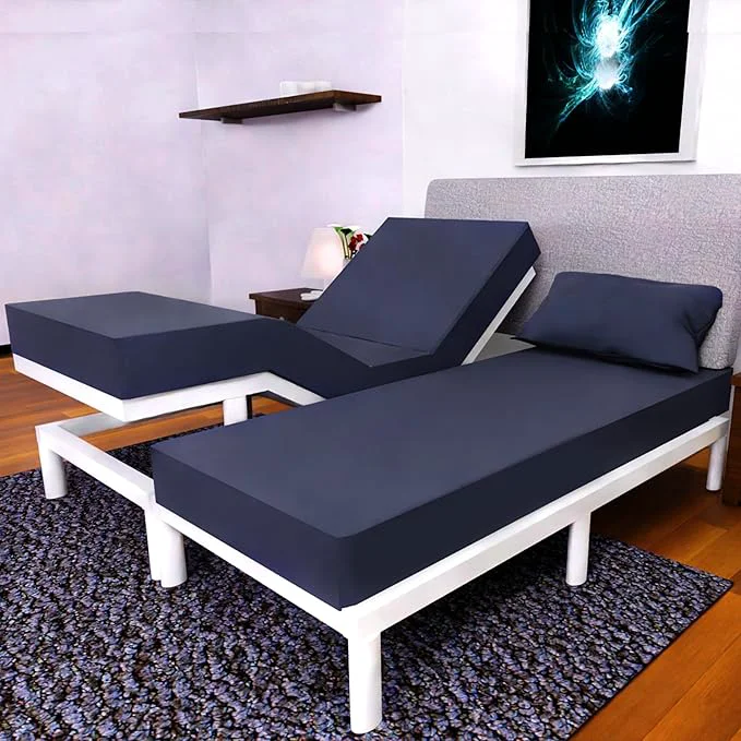 Superior Split Queen Sheets 5 Pcs Set of Adjustable Bed Sheets Soft Wrinkle-Resistant Navy Blue Consistent