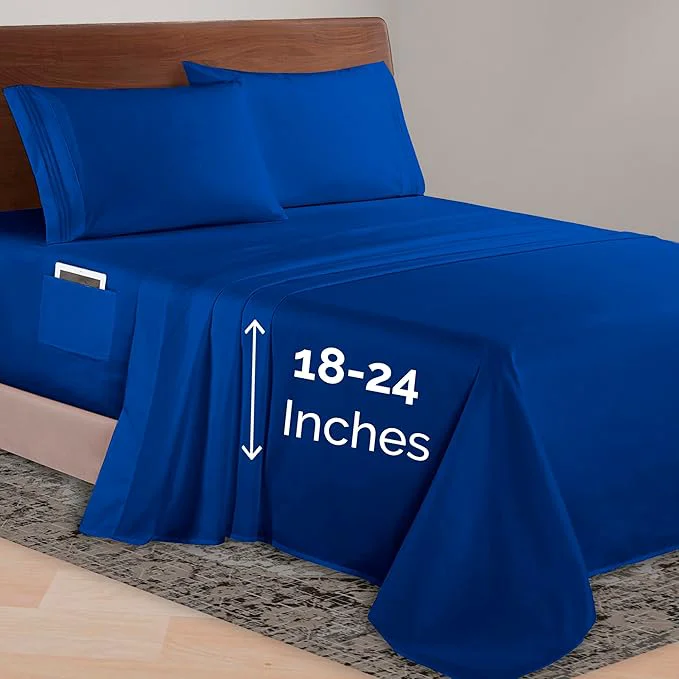 Next-Generation Elegant Comfort Luxurious 1500 Premium Hotel Quality Microfiber 4-Piece Sheet Set 18-24 Inches Deep – Extra Deep Pocket Sheets – Ultra Soft 4PC Deep Pocket Sheets Twin Twin XL Royal Blue Smart