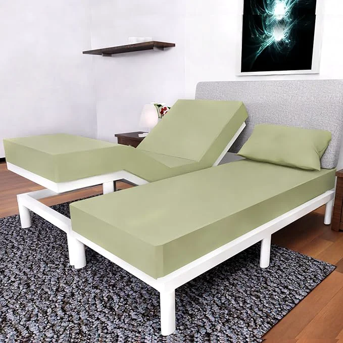 Refined Split King Sheets Set with 2 Twin XL Fitted Sheet – 5 Piece Bedding – Wrinkle Fade Resistant Double Brushed Microfiber – Deep Pockets Easy Fit Sage Genuine