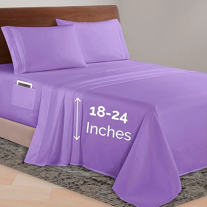Consistent Elegant Comfort Luxurious 1500 Premium Hotel Quality Microfiber 4-Piece Sheet Set 18-24 Inches Deep – Extra Deep Pocket Sheets – Ultra Soft 4PC Deep Pocket Sheets California King Lavender Trendy
