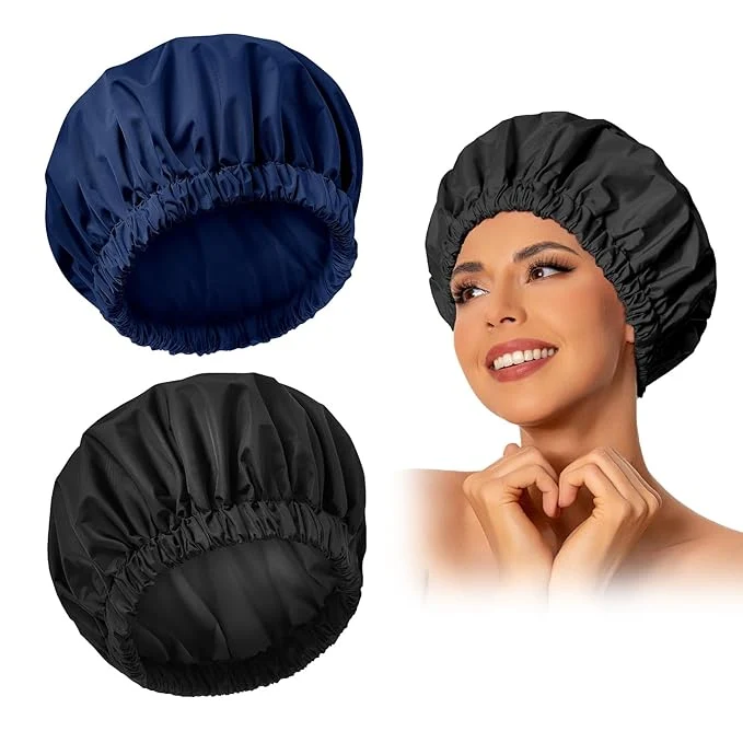Solid Reusable Shower Cap for Women Large Waterproof Shower Bonnet First-Class