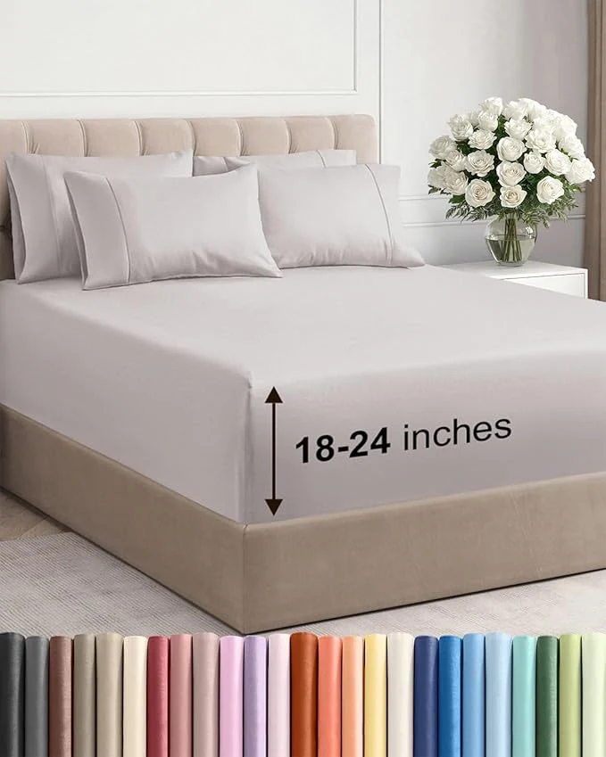 Trusted Extra Deep Cal King Sheet Set – 6 Piece Breathable and Cooling Sheets – Hotel Luxury Bedding for Women Men Kids amp Teens – Easy amp Secure Fit – Soft and Wrinkle – Extra Deep Pockets – Light Grey Solid