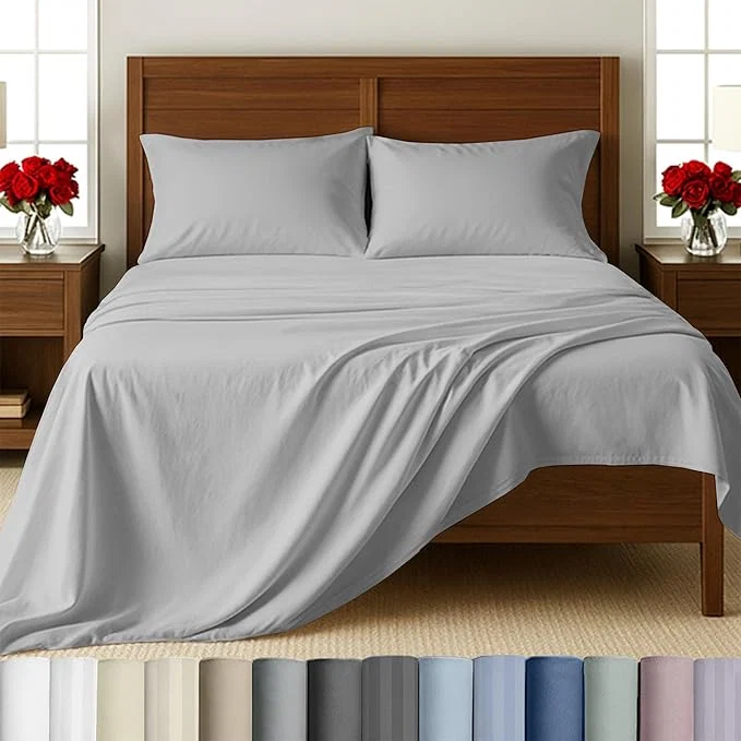 Genuine California Design Den Twin XL Bed Sheet Set Soft Cotton Sheets Deep Pocket Twin XL Sheet Sets 500 Thread Count Sateen Premium Quality Sheets Set Twin XL Sheets – Light Grey Unique