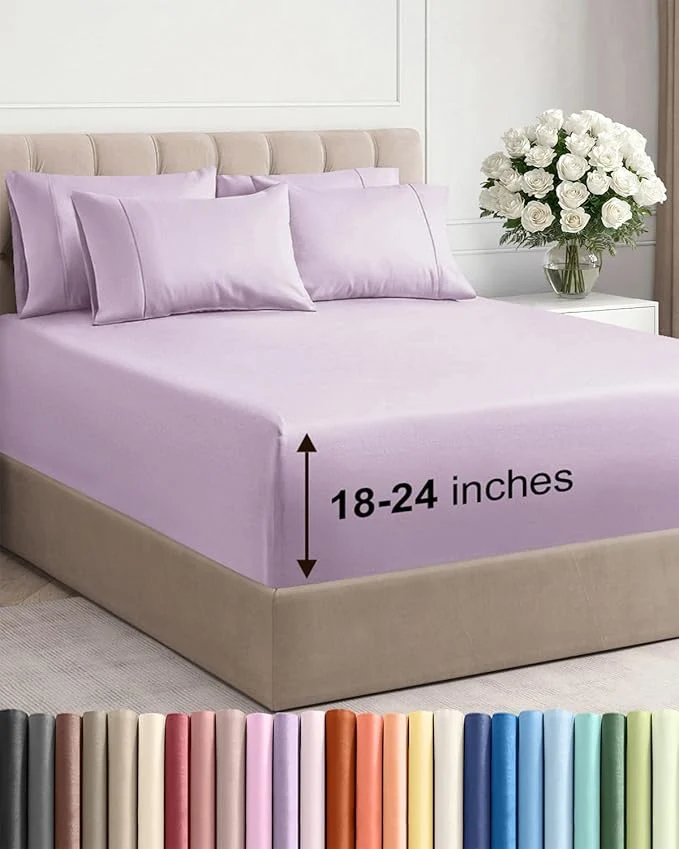 Responsible Extra Deep Queen Sheet Set – 6 Piece Breathable and Cooling Sheets – Hotel Luxury Bedding for Women Men Kids amp Teens – Easy Secure Fit – Soft and Wrinkle – Extra Deep Pockets – Light Lavender Healthy