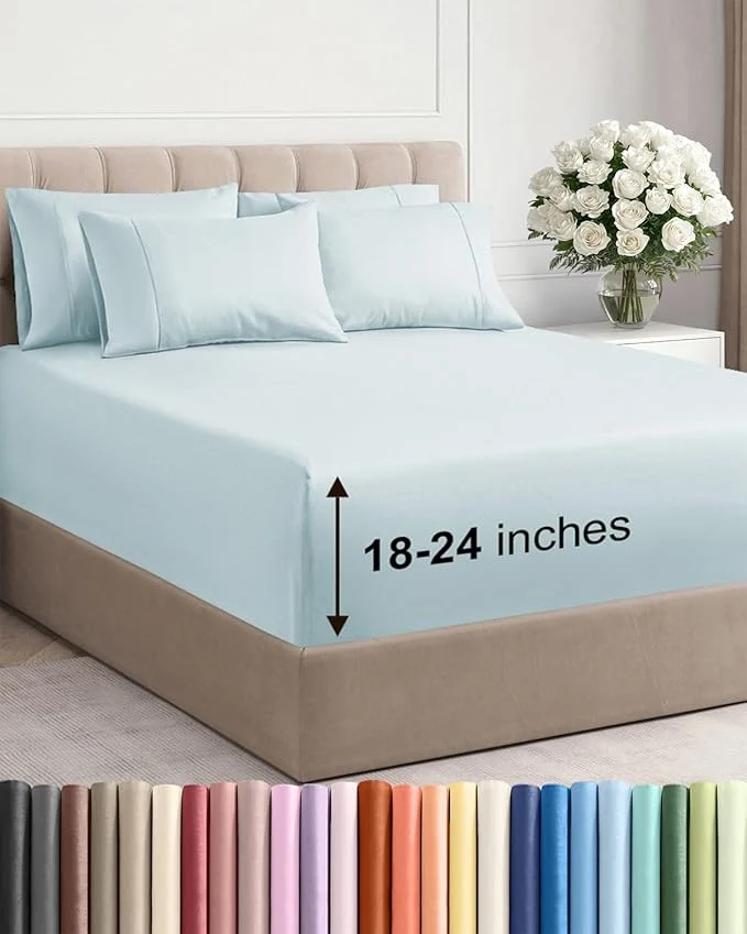 Excellent Extra Deep King Sheet Set – 6 Piece Breathable and Cooling Sheets – Hotel Luxury Bedding for Women Men Kids amp Teens – Easy amp Secure Fit – Soft Wrinkle and Comfy – Extra Deep Pockets – Ice Blue Trusted