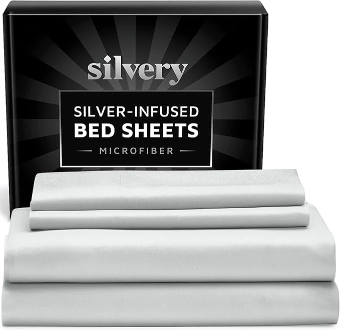 Secure Silvery Silver Infused Bed Sheets Set – Ultra-Soft Temperature-Regulating Fabric with Self-Cleaning Technology™ That Stays Fresh 3X Longer for Hygienic Sleep Crafted
