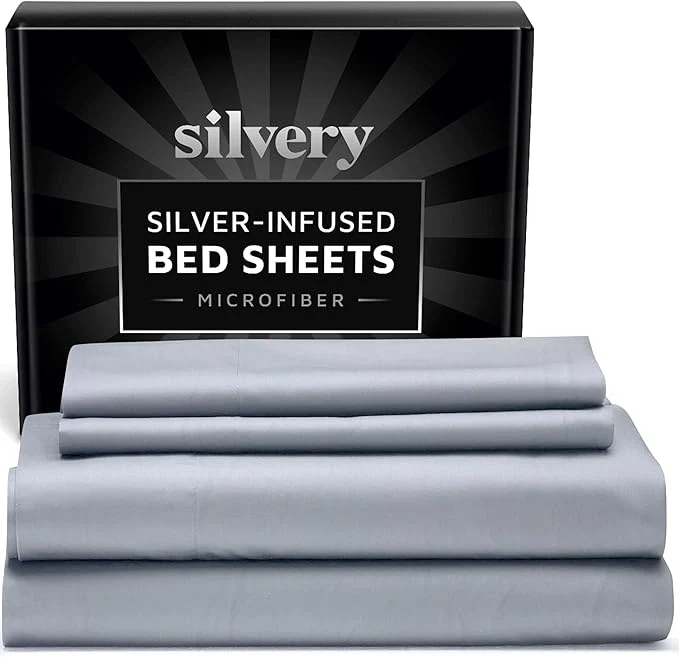Outstanding Silvery Silver Infused Bed Sheets Set – Ultra-Soft Temperature-Regulating Fabric with Self-Cleaning Technology™ That Stays Fresh 3X Longer for Hygienic Sleep – Ultra Soft Luxury Bedding Set Artisan