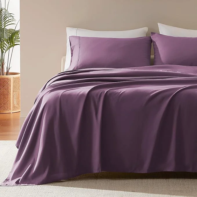 Trendy SLEEP ZONE Nanotex Super Soft Cooling Twin Bed Sheets Set for Kids 3 Piece – Easy Care Fitted Flat Sheet amp Pillowcase Sets – Wrinkle Fade Resistant Deep Pocket 16 quot Purple Twin Prestigious
