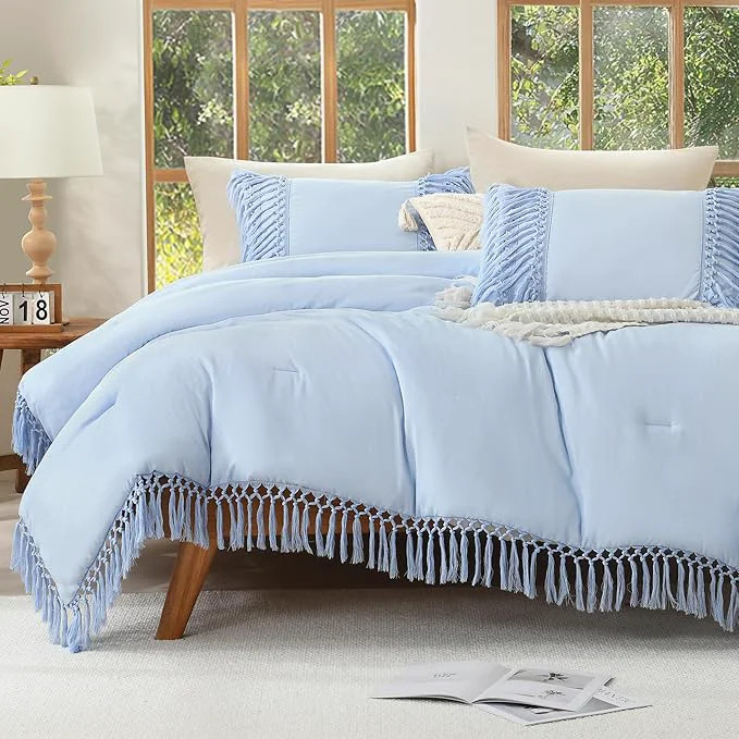 Sustainable Andency Comforter Full Size Set Light Blue Boho Lightweight Vintage Soft Bedding Comforter Sets 3 Pieces Bed Set 79x90In Comforter amp 2 Pillowcases User-Friendly