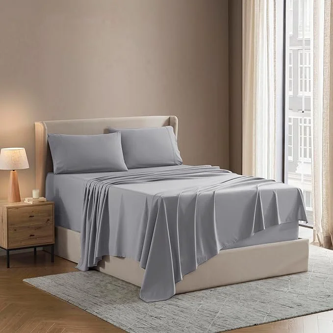 Specialty Nestl Full XL Sheet Set – Luxury 1800 Ultra-Soft Microfiber Full Extra Long Bed Sheets – Double Brushed – Deep Pockets – Easy Fit – 4 Piece Set – Bedding Sheets amp Pillowcases Full XL Grey Smooth