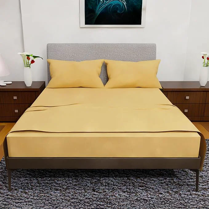 Soft Queen Sheet Set – 4 Piece Bedding – Double Brushed Cooling Queen Sheets Deep Pocket Sheet Set – Gold Fashionable