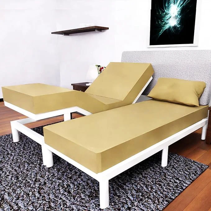 Safe Split Queen Sheets – 5 Pcs Set for Adjustable Bed – Soft Wrinkle-Resistant Gold Practical