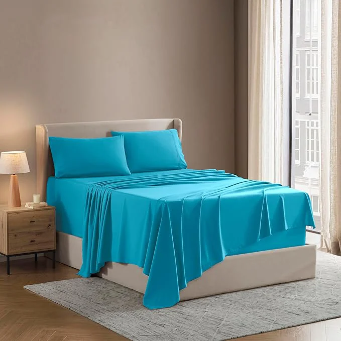 High-Grade Nestl Full XL Sheet Set – Luxury 1800 Ultra-Soft Microfiber Full Extra Long Bed Sheets – Double Brushed – Deep Pockets – Easy Fit – 4 Piece Set – Bedding Sheets amp Pillowcases Full XL Bright Blue First-Class