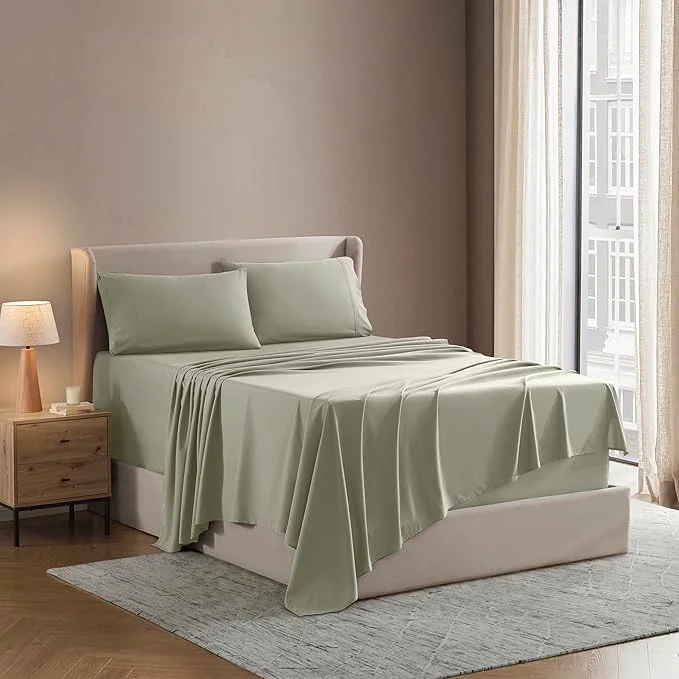 Authentic Nestl Split King Sheet Set – 1800 Ultra-Soft Microfiber Bed Sheets – Double Brushed – Deep Pockets – Easy Fit – 5 Piece Set – Bed Sheets amp Pillowcases Split King Size Light Green Expertly Made
