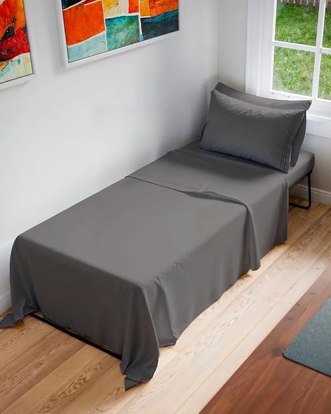 Smooth Cot Sheet Set 30 x 75 – 4 Piece Cot Size Narrow Twin Mattress Sheets – I for Camper Bunk R Bunks Day Care amp Camping – Fits 6 to 10 Mattress Ultra-Soft Breathable amp Cooling – Dark Grey Sustainable