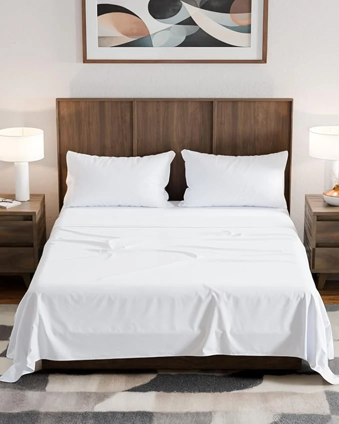 Easy-to-Use Olympic Queen Sheet Set 66×80 – Luxury RV Olympic Queen Sheets – Soft Cooling Comfy amp Breathable – 1 Flat 1 Fitted amp 2 Pillowcases w 14 quot to 16 quot Deep Pockets – Wrinkle Resistant amp Fade – White Versatile