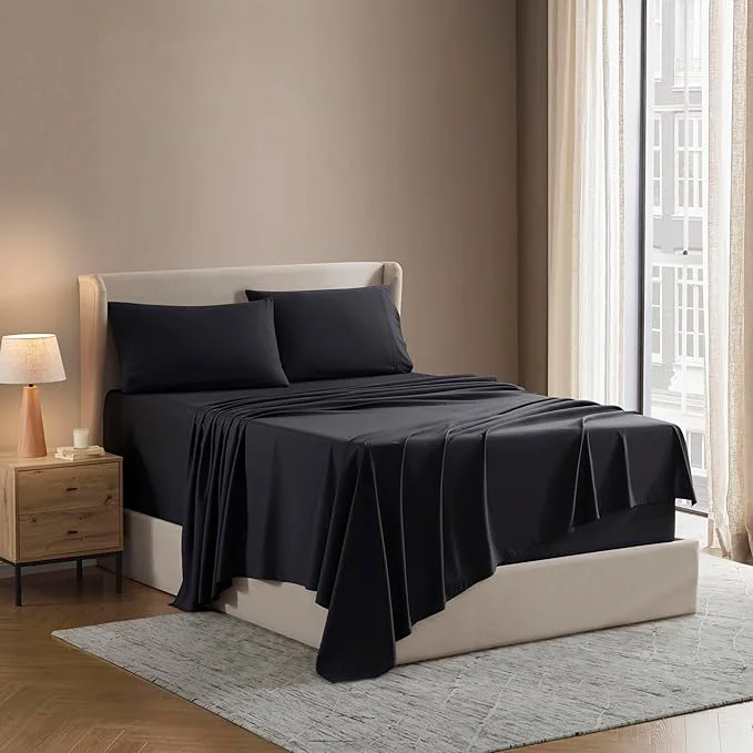 Flexible Nestl California King Sheet Set – 1800 Ultra-Soft Microfiber Cal King Bed Sheets – Double Brushed – Deep Pockets – Easy Fit – 4 Piece Set – Bed Sheets California King Black Authentic