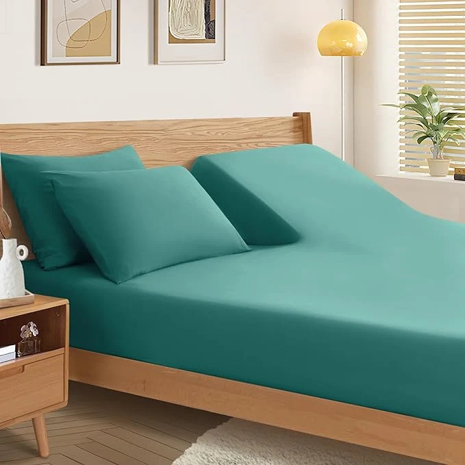 Eco-Friendly SiinvdaBZX Split Top King Fitted Sheet Only for Adjustable Bed Ultra-Soft Microfiber 34 Inch Top Split Head Sheets Half Split King Bottom Sheet Fits 14 quot -16 quot Deep Pocket Teal Safe