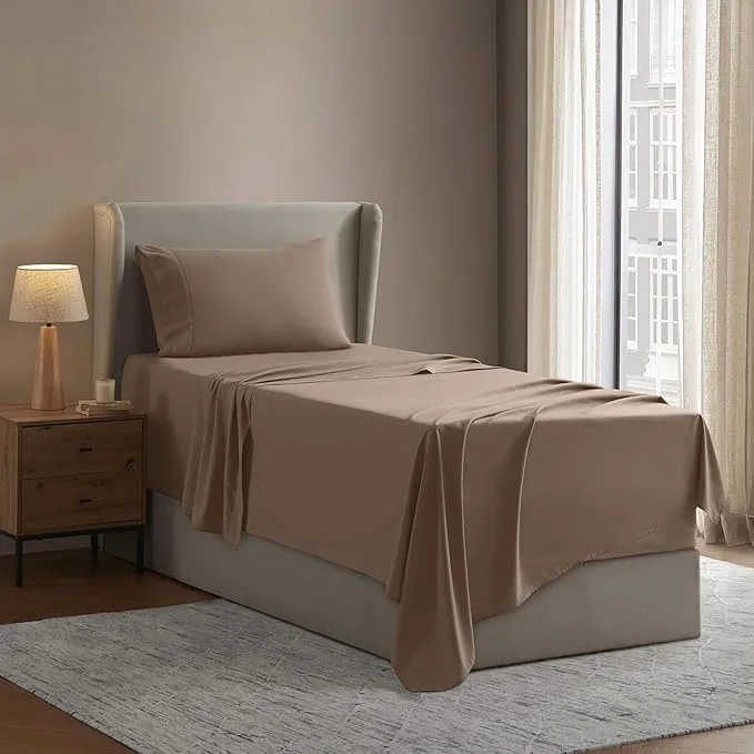 Green Nestl Twin XL Sheet Set – College Dorm Size – Luxury 1800 Ultra-Soft Microfiber Twin Extra Long Bed Sheets – Deep Pockets – Easy Fit – Extra Soft – 3 Piece Set Twin XL Taupe Excellent