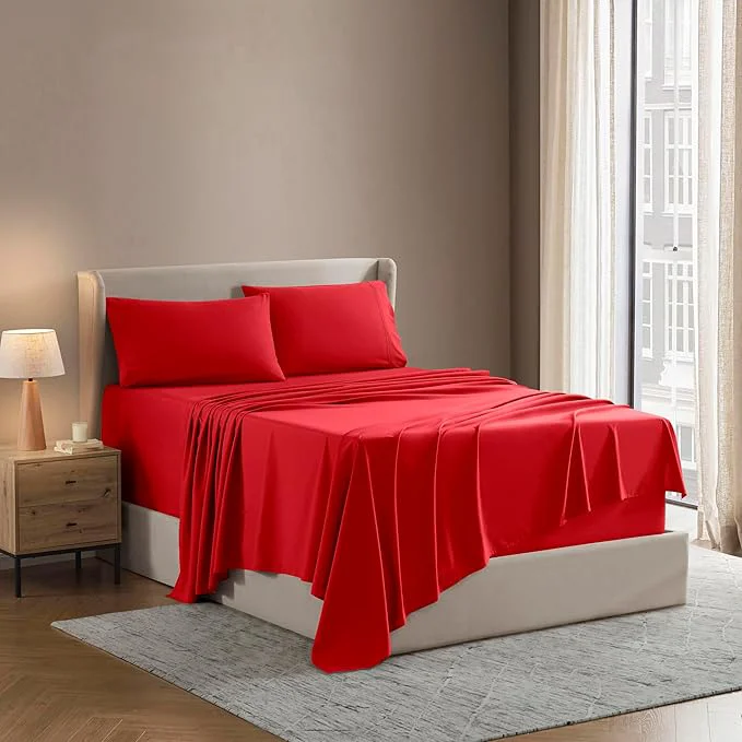 Exclusive Nestl Full Sheet Set – Luxury 1800 Ultra-Soft Microfiber Full Bed Sheets – Double Brushed – Deep Pockets – Easy Fit – 4 Piece Set – Bedding Sheets amp Pillowcases Full Red Original