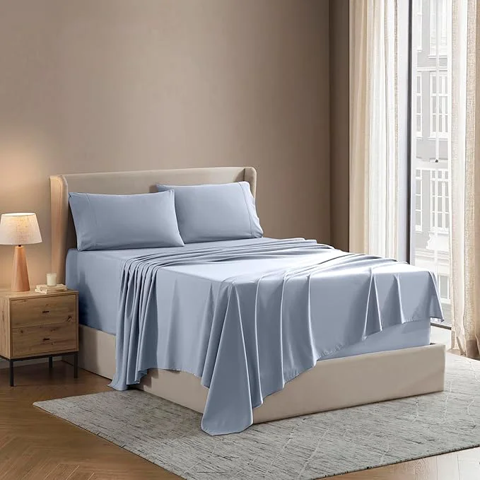 Long-Lasting Nestl Split King Sheet Set – 1800 Ultra-Soft Microfiber Bed Sheets – Double Brushed – Deep Pockets – Easy Fit – 5 Piece Set – Bed Sheets amp Pillowcases Split King Ice Blue Specialty