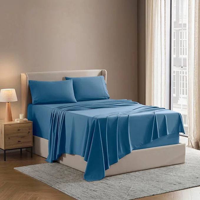 Reusable Nestl Full XL Sheet Set – Luxury 1800 Ultra-Soft Microfiber Full Extra Long Bed Sheets – Double Brushed – Deep Pockets – Easy Fit – 4 Piece Set – Bedding Sheets amp Pillowcases Full XL Blue Heaven Flexible