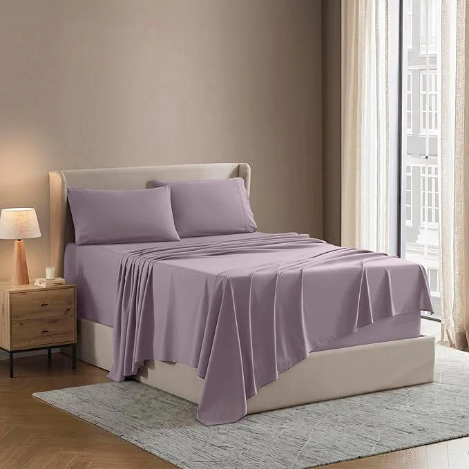 Contemporary Nestl Queen Sheet Set – Luxury 1800 Ultra-Soft Microfiber Bed Sheets – Double Brushed – Deep Pockets – Easy Fit – 4 Piece Set – Bedding Sheets amp Pillowcases Queen Grayish Purple Prestigious