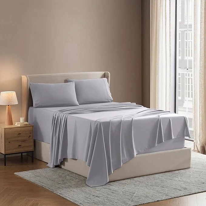 Comfortable Nestl Full XL Sheet Set – Luxury 1800 Ultra-Soft Microfiber Full Extra Long Bed Sheets – Double Brushed – Deep Pockets – Easy Fit – 4 Piece Set – Bedding Sheets amp Pillowcases Full XL Light Grey