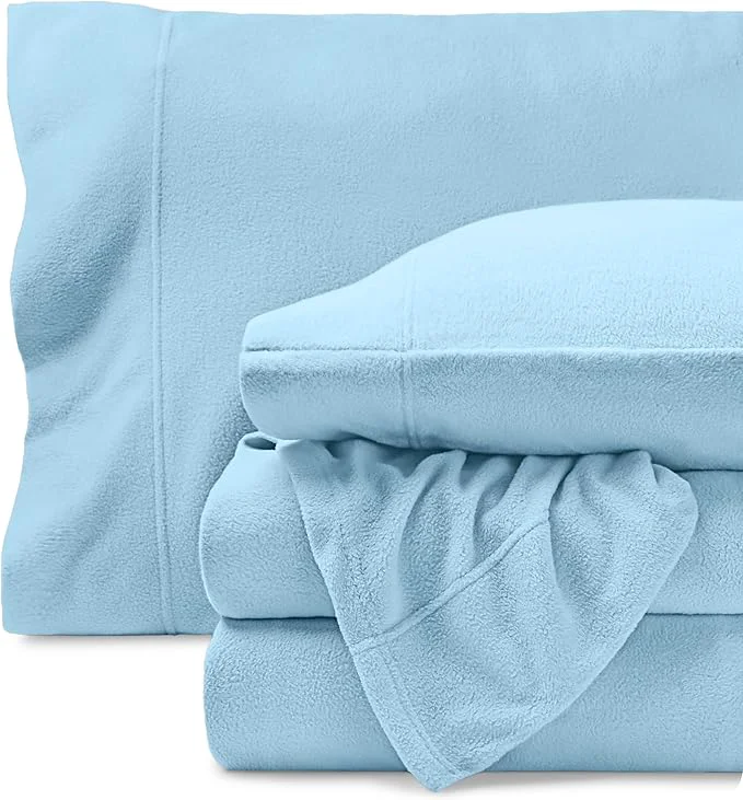 Recyclable Bare Home Super Soft Fleece Sheet Set – Twin Extra Long Size – Extra Plush Polar Fleece No-Pilling Bed Sheets – All Season Cozy Warmth Twin XL Light Blue High-Performance