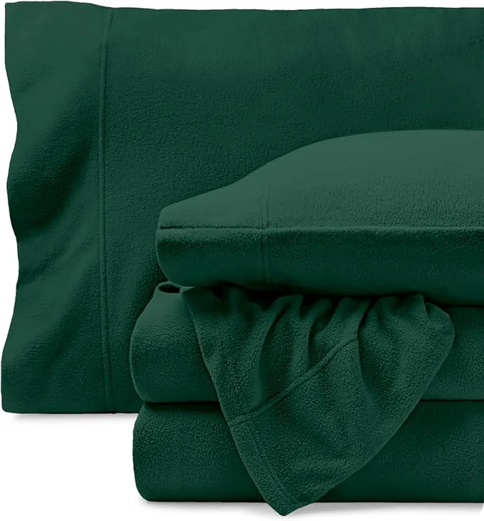 Quality Bare Home Super Soft Fleece Sheet Set – Queen Size – Extra Plush Polar Fleece No-Pilling Bed Sheets – All Season Cozy Warmth Queen Forest Green Natural