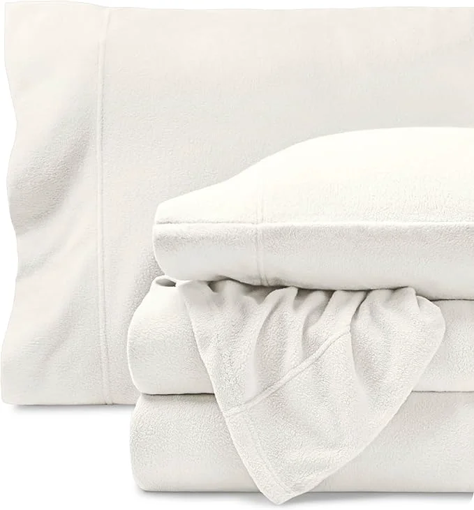 High-End Bare Home Super Soft Fleece Sheet Set – Full Size – Extra Plush Polar Fleece No-Pilling Bed Sheets – All Season Cozy Warmth Full Cream Smooth