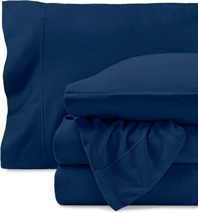 Outstanding Bare Home Super Soft Fleece Sheet Set – Twin Extra Long Size – Extra Plush Polar Fleece No-Pilling Bed Sheets – All Season Cozy Warmth Twin XL Dark Blue Stylish