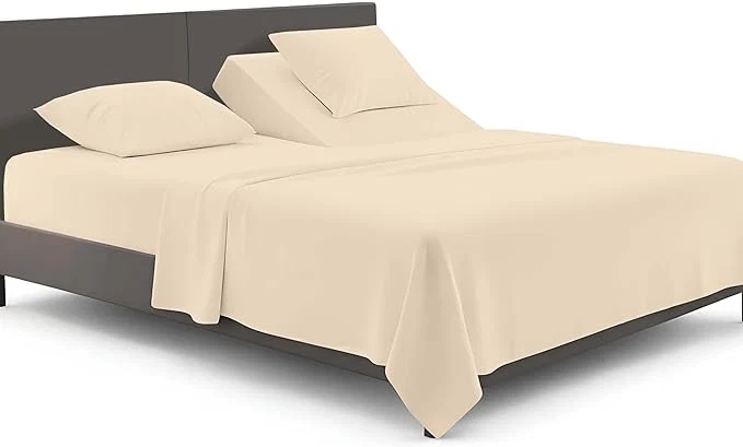 Minimalist SGI bedding Adjustable Split Head Flex Top Queen 34 quot Microfiber Sheet Set – Ultra Soft Cooling amp Deep Pocket 15 Fitted 4-Piece Breathable amp Durable Bedding Set for Split Queen Beds -Beige Healthy