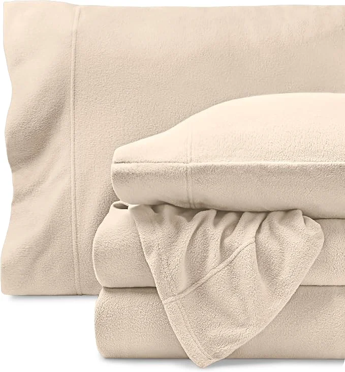 Flexible Bare Home Super Soft Fleece Sheet Set – King Size – Extra Plush Polar Fleece No-Pilling Bed Sheets – All Season Cozy Warmth King Sand Artisan