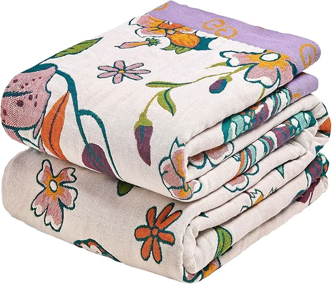 Authentic MSGKV Boho Throw Blanket 90 quot x108 quot Floral Blanket for Bed Cotton Spring Breathable Lightweight Farmhouse King Blankets All Seasons Home Decor Muslin Smart