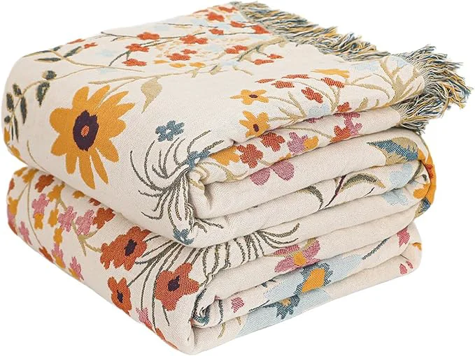 Powerful MSGKV Boho Throw Blanket for Bed 60 quot x80 quot Cotton Floral Twin Size Blanket Lightweight Farmhouse Muslin Spring Breathable Couch Blankets Home Decor All Seasons Enhanced