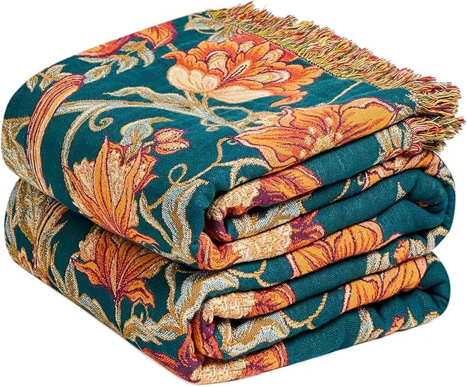 Next-Generation MSGKV Boho Throw Blanket for Couch Chair Cotton Floral Bird Blanket 50 quot x60 quot Sofa Blankets Muslin Spring Breathable Lightweight Farmhouse Blankets Home Decor All Seasons High-Quality