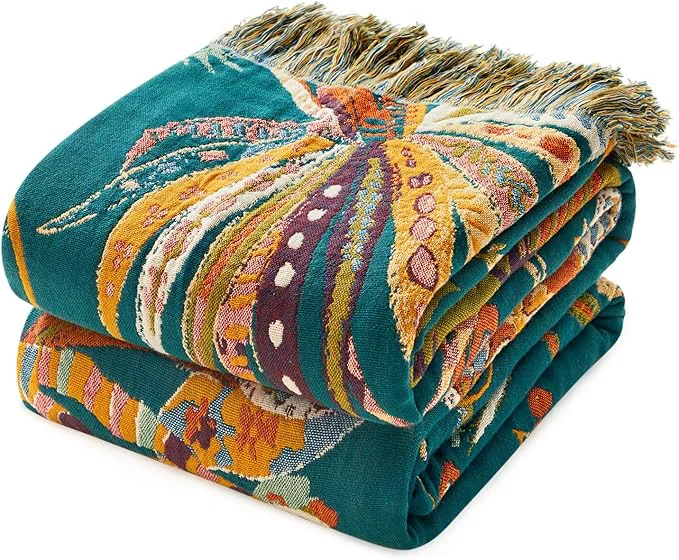 Professional MSGKV Boho Throw Blanket for Couch Cotton Embroidery Blanket 50 quot x60 quot Sofa Bed Chair Muslin Spring Breathable All Seasons Lightweight Farmhouse Blankets Home Decor Flexible