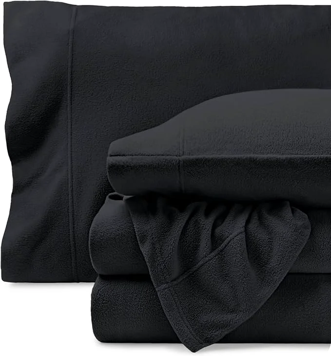 Easy-to-Use Bare Home Super Soft Fleece Sheet Set – Twin Extra Long Size – Extra Plush Polar Fleece No-Pilling Bed Sheets – All Season Cozy Warmth Twin XL Black Original Design