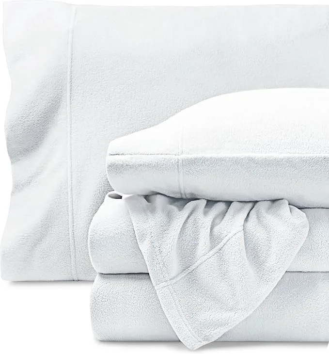 Sustainable Bare Home Super Soft Fleece Sheet Set – Split King Size – Extra Plush Polar Fleece No-Pilling Bed Sheets – All Season Cozy Warmth Split King White High-End