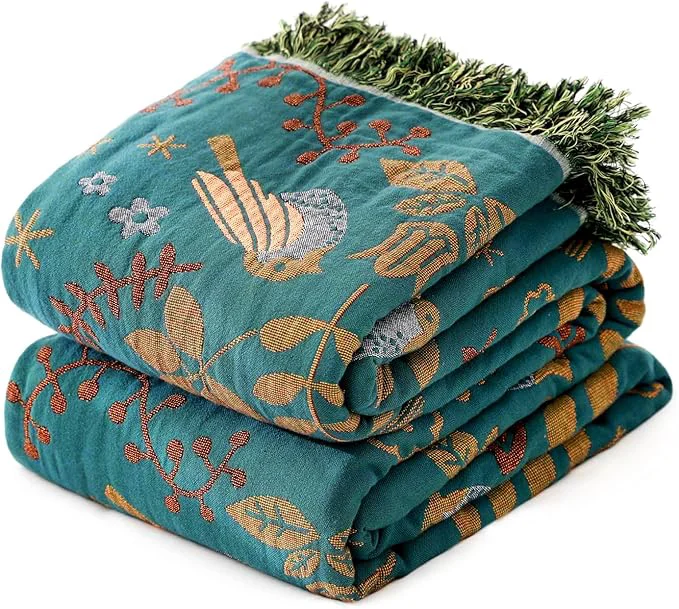 Excellent MSGKV Boho Throw Blanket 50 quot x60 quot Cotton Blanket for Couch and Sofa Cover for Living Room Spring Throw Decorative Woven Bird Blankets Classic