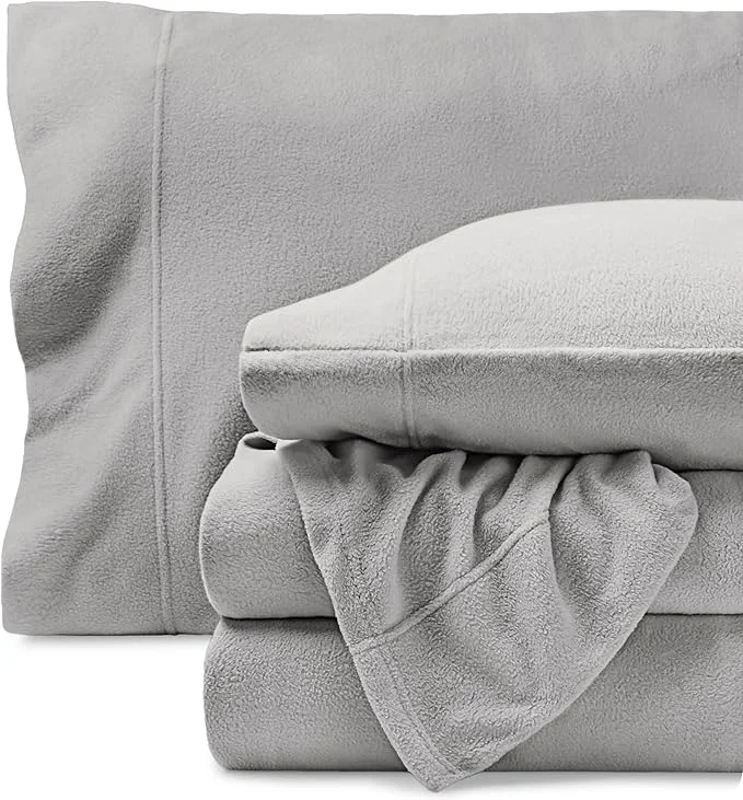 High-Performance Bare Home Super Soft Fleece Sheet Set – Queen Size – Extra Plush Polar Fleece No-Pilling Bed Sheets – All Season Cozy Warmth Queen Light Grey Environmentally Friendly