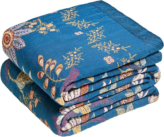 Organic MSGKV Boho Throw Blanket for Bed 60 quot x80 quot Cotton Twin Floral Blanket Spring Breathable Lightweigh Muslin Home Decorative Blankets for Couch Sustainable