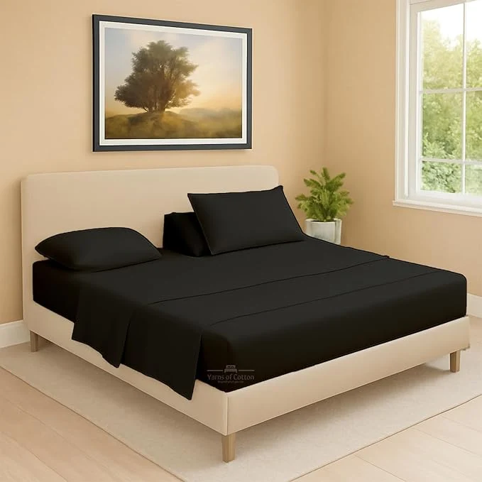 Premium Material Split Head Flex 1 Qty Fitted Sheet for Adjustable Bed King 32 quot Split Down from The Top Egyptian Cotton 600 Thread Count 18 quot Deep Pocket Super Soft Wrinkle Black Refined
