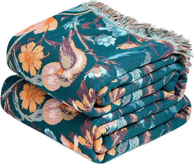 Sophisticated MSGKV Boho Throw Blanket for Bed 60 quot x80 quot Cotton Birds Floral Twin Size Couch Blanket Muslin Spring Breathable All Seasons Lightweight Farmhouse Blankets Healthy