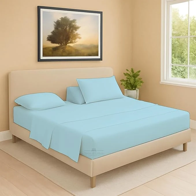 Sophisticated Split Head Flex 1 Qty Fitted Sheet for Adjustable Bed King 28 quot Split Down from The Top Egyptian Cotton 600 Thread Count 18 quot Deep Pocket Super Soft Wrinkle Light Blue Functional