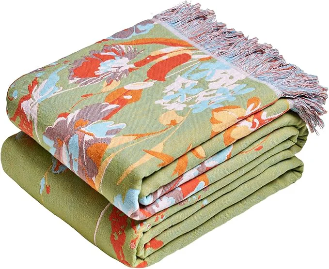 Soft MSGKV Boho Throw Blanket 60 quot x80 quot Floral Cotton Blanket with Flower and Butterfly for Bed Couch Spring Breathable Lightweight Farmhouse Twin Blankets Home Decor Muslin Genuine
