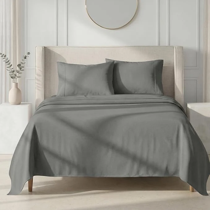 Prestigious California Design Den King Bed Sheets Set – 1000 Thread Count Sateen Thick and Natural Cotton Sheets for King Size Bed Deep Pockets Durable Bedding Set – Grey Premium