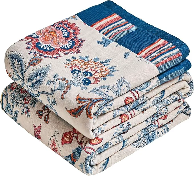 High-Quality MSGKV Boho Throw Blanket 50 quot x60 quot Cotton Floral Blanket for Couch Sofa Spring Breathable Lightweight Blankets All Seasons Home Decor Muslin Authentic